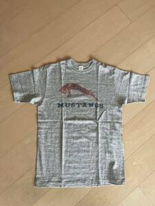 新品 WAREHOUSE ウエアハウス Tシャツ Lot 4601 サイズM『MUSTANG』グレー杢ボディ かすれ染み込みプリント