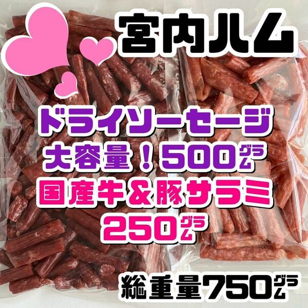 宮内ハム　訳あり！大容量ドライソーセージ & 国産牛肉と豚肉のサラミソーセージ