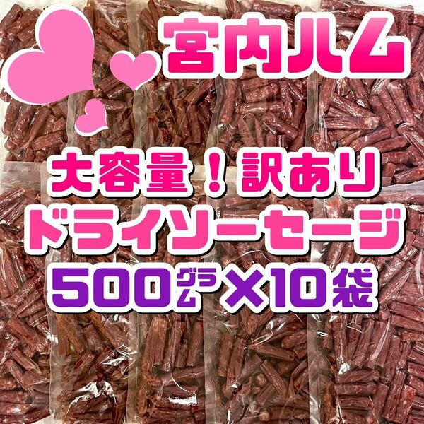 宮内ハム　大容量！訳ありドライソーセージ　500g × 10袋セット