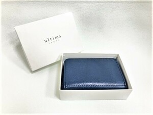 *1 иен ~ не использовался ultima TOKYOurutimato-kyo- с ящиком натуральная кожа телячья кожа кожа темно-синий серия кошелек для мелочи . compact кошелек футляр для карточек монета *