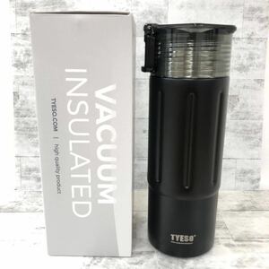 【新品】TYESO 水筒 ボトル（ブラック）ドリンクボトル ステンレスボトル マグボトル 魔法瓶 タンブラー 600ML 2WAYふた付き 保温 保冷 