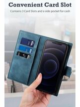【未使用】 【Antbox】 iPhone 12 / iPhone 12 Pro 対応 手帳型 ケース ( ブルー ) 6.1 インチ ワイヤレス充電対応 カード お札収納可能_画像2