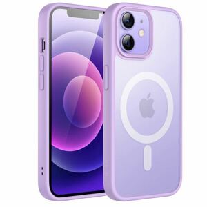 【開封済新品】iPhone 12/12 Pro 6.1インチ用 マグネット ケース MagSafeに対応 半透明のマット背面 薄型 耐衝撃 カバー (ライトパープル)