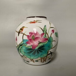 高品質 官窯焼き 粉彩 花瓶 磁器 景徳鎮 置物 蓮花 花鳥柄 中国陶磁 収蔵品 鑑賞　中国美術品 装飾　収蔵　コレクションfgcq055