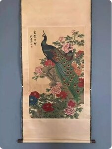 中国書画　掛軸　孔雀　牡丹　画仙紙使用　鑑賞　収蔵品　コレクション　中国美術品　巻物 zh223