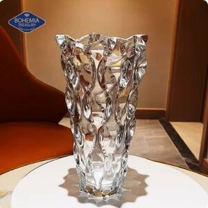 極美品　クリスタルガラス　ガラス　クリスタル　花瓶　チェコ　ボヘミア　BOHEMIA　30cm　zh263