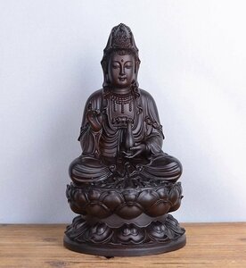 仏教美術 細密彫刻 観音菩薩座像 50cm 匠高技術 木彫 置物 黑檀木