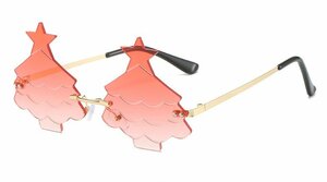 【クリスマス】サングラス 金属 クリスマスメガネ クリスマスツリーの形 装飾眼鏡 ふち無し ファッション パーティー 男女兼用 ydyj182