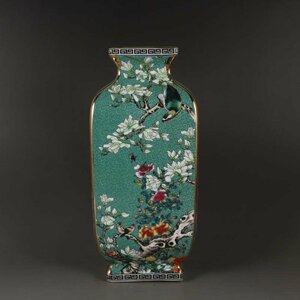 景徳鎮　官窯焼き　四方花瓶　花鳥花瓶　琺瑯彩　粉彩 磁器　置物　装飾　収蔵　コレクション ZH336