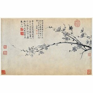 送料無料！ 中国画 元 墨梅図 復古 書道 字画 水墨花卉絹布 工筆 絹本 東洋画 中堂画 掛け物 未表装 zhzx108