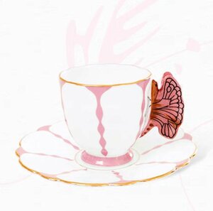 新品　コーヒーカップ＆ソーサー　2点セット　蝴蝶柄　蝶々　洋食器　茶器　お祝い　プレゼント　箱付き 　pc12