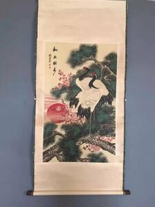 中国書画　鶴　タンチョウ　松の木　画仙紙使用　鑑賞　中国美術品　掛軸　巻物 収蔵　zh226