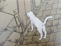 良品! 佐久間真人 ペン画プリント 手彩色 白猫/ねこ/ネコ 建築/風景画 【7302y1】_画像2