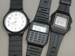 CASIO/チープカシオ MW-240/CA-53W/F-201WA 電卓機能付きetc クォーツ デジタル腕時計 3本セット 【W289y1】