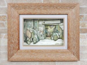 良品! ANTON PIECK アントンピック/雪の朝の村人達と子供達 額装 3D立体画 【7266y1】