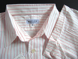 ♪新古品♪ 細線ストライプ柄 綿プリントシャツ (F) ★白地×赤★ 国産　ゆったりめ　半袖