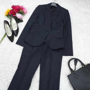 G7757*THE SUIT COMPANY ザスーツカンパニー☆ストライプ柄☆パンツ☆スーツ☆セットアップ☆紺ネイビー 紫パープル☆36