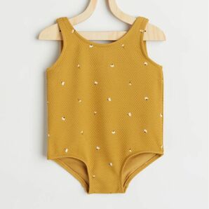 美品 98 2-3y H&M マスタード イエロー 花柄 ワンピース水着 スイムウェア 女の子 ベビー キッズ 子ども水着 夏