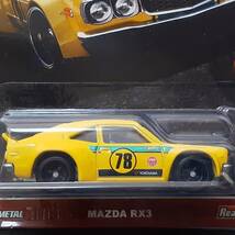 ホットウィール MAZDA RX-3 RACE DAY マツダ　ミニカー レース仕様　旧車 オーバーフェンダー YOKOHAMA × NGK × HOT WHeeLs コラボ_画像2