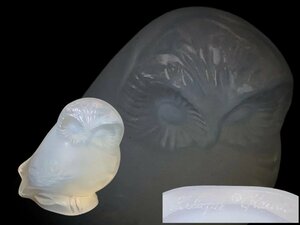 M0398 ラリック LALIQUE フクロウ置物 オパールセント 縁起物 床置 天然石彫刻 細密細工