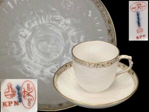 Art hand Auction R0476 KPM Berlin Royal Porcelain Manufactory 1763~1913 Cup & Saucer Hand-painted with gold leaf Tea ceremony utensils Coffee utensils Coffee cup and saucer Antique, Ceramics, Western Ceramics, Royal Porcelain Manufactory of Berlin (KPM)