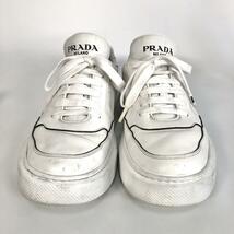 【良品】 プラダ PRADA スニーカー ヴィテロモンタナ 4E3453 ホワイト ブラック ローカット メンズ ビジネス 7 26cm相当_画像2