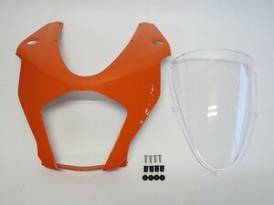 KTM 用 RC 390 rc390 2022 以降 カスタム ビキニカウル フロントカウル橙 & クリアスクリーン セット 【fr-rc390-f】