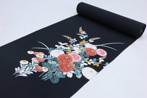 inagoya★☆絶品!!友禅染☆★限定1点のみ◆BLACK SILK-極上の黒染め-◆【黒絵羽】附下調 正絹 羽尺 反物 z3130bb