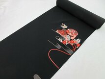 inagoya♪アウターの生地に♪未使用【黒絵羽反物】刺しゅう 正絹 黒羽尺 羽織 コート 新品 BLACK kimono fabrics z2932bb_画像1