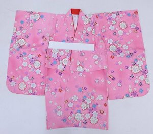 inagoya! супер симпатичный кимоно! прекрасный товар [ девочка * три . одиночный товар ] розовый серия цветочный принт натуральный шелк кимоно б/у "надеты" возможно "Семь, пять, три" y6179mm