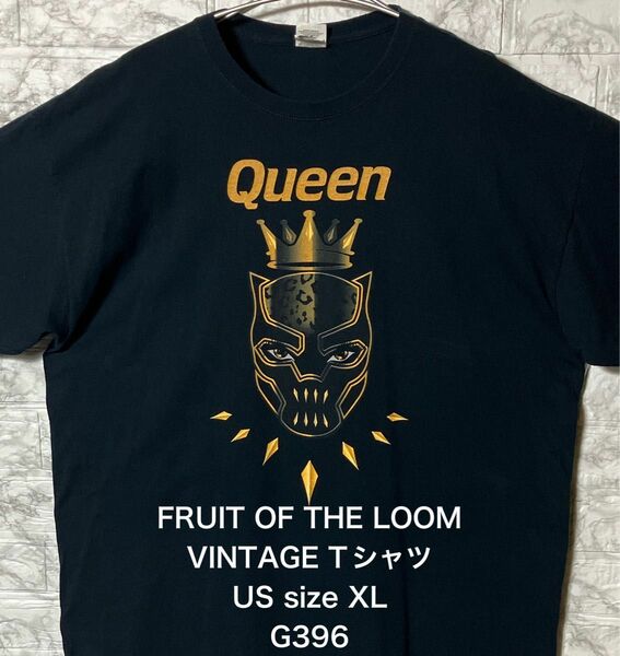 USA アメリカ古着 FRUIT OF THE LOOM XLサイズ ブラックTシャツ Queen ビッグプリント ビンテージ 黒