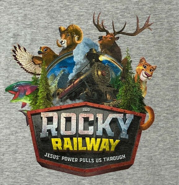 アメリカ古着 2XLサイズ FRUIT OF THE LOOM Tシャツ ROCKYRAILWAY キャラクターアニマルプリント