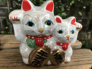 ★　【美品】　招き猫　置物　陶器製　貯金箱　オブジェ　開運　商売繁盛　レトロ　ビンテージ　ヴィンテージ