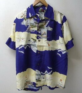 ◆90s Southern Island 宝船　デザイン オープンカラー アロハシャツ ネイビー サイズL 美