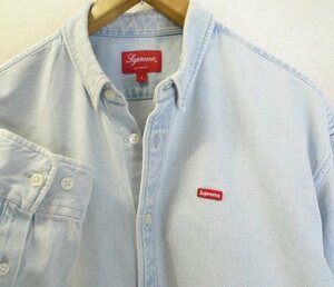 ◆国内正規 Supreme シュプリーム 23ss supreme small box shirt denim デニム　シャツ ブリーチ BD シャツ サイズL 美品