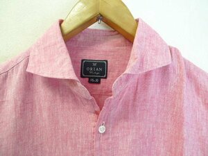 ◆国内正規 BEAMS購入 ORIAN オリアン プルオーバー リネン混 シャツ ピンク サイズL クリーニング済み　美品