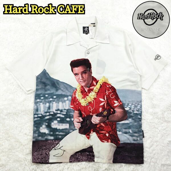 Hard Rock CAFE ハードロックカフェ エルビス・プレスリー オープンカラーシャツ アロハシャツ 半袖 銀ボタン 刺繍