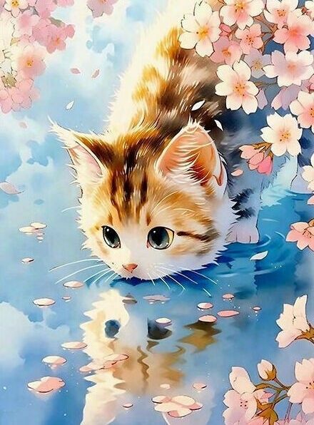 スクエア ダイヤモンドアート ネコ 猫 桜 ダイヤモンドペインティング ビーズアート