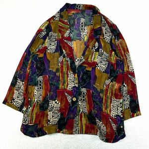 レトロジャケット テーラードジャケット 総柄ジャケット シャツジャケット 羽織り 薄手 ライトアウター レディース Lサイズ 日本製