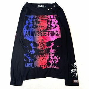 SEX POT ReVeNGe セックスポットリベンジ ロンT 長袖Tシャツ プリント パンクロック カットソー ドクロ 綿100% コットン レディースS Y2K