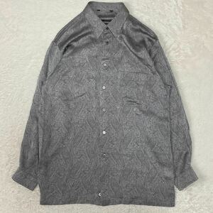 ライカ vintage 長袖シャツ 総柄シャツ 柄シャツ ヴィンテージ Lサイズ 日本製 メンズ 古着 グレー 光沢 シルク100％ ペイズリー柄 