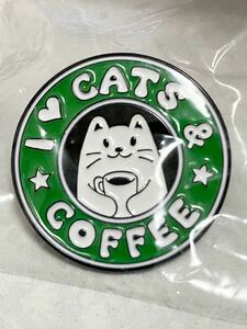 新品/ピンバッジ　スタバ風　猫｜ピンバッチ ピンバッヂ　お洒落　カワイイ　レトロ　コーヒー 珈琲 匿名送料無料