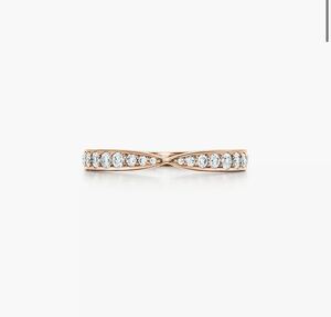 三680☆【中古品】Tiffany&Co ティファニー K18 AU750 ハーモニー ビーズ ハーフエタニティ ダイヤ バンドリング 7号 2g 幅1.8mm 0.23ct☆