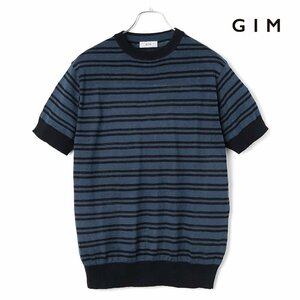 ◆【GIM(ジム)/春夏/オーガニックリネン12Gボーダー柄半袖クルーネックニット】[gim2380104-M]