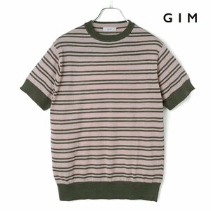 ◆【GIM(ジム)/春夏/オーガニックリネン12Gボーダー柄半袖クルーネックニット】[gim2380102-M]