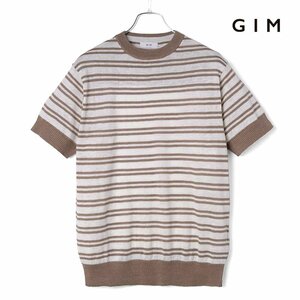 ◆【GIM(ジム)/春夏/オーガニックリネン12Gボーダー柄半袖クルーネックニット】[gim2380101-M]