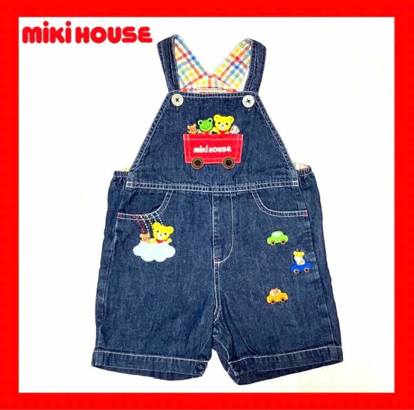 MIKI HOUSE ミキハウス オーバーオール サロペット 90 デニム レトロ プッチーくん ワッペン