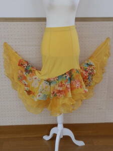 ICHIOKU　裾光沢のあるオーガンジー花柄3段スカート