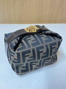  хороший FENDI Fendi Vintage Zucca рисунок комбинированный кожа парусина сумка сумка сумка 