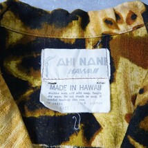 70s ハワイ製 AHI NANI HAWAII 花柄 総柄 コットン 縮緬 ビンテージ アロハシャツ L イエロー オープンカラーシャツ 開襟衿 Vintage 半袖_画像8